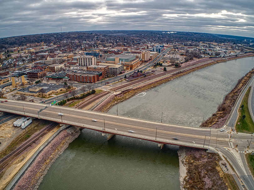 Aerial view of Mankato, MN